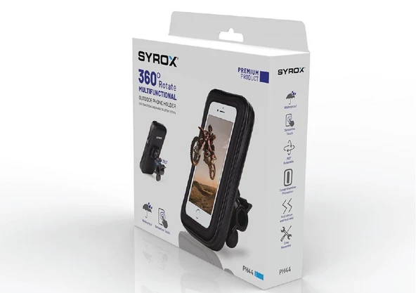 Syrox PH44 360° Ayarlanabilir Başlıklı Dış Mekan Telefon Tutucu - Siyah