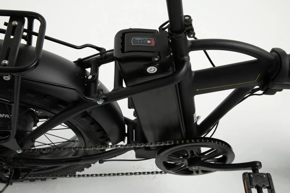 Bisan E-Folding F2 Shimano 7 Vites Disk Fren 20 Jant Elektrikli Katlanır Bisiklet Siyah Sarı - 4