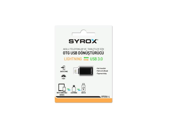 Syrox DT25UL Lightning - USB 3.0 OTG Dönüştürücü - Siyah - 2