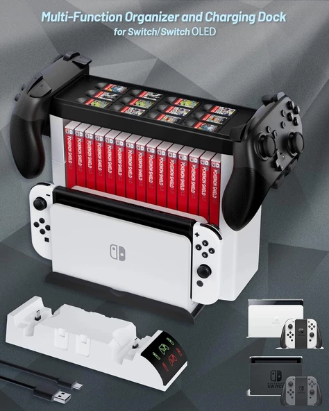 Hepu TNS-2113 Nintendo Switch Aksesuar Düzenleme Standı Oled Şarj Standı Kaset Oyun Düzenleyici - 6