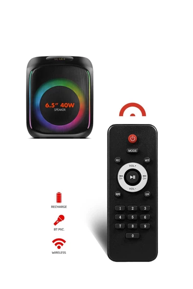 Powerway MIO Taşınabilir Mikrofonlu 40 W Parti Karaoke Kumandalı Bluetooth Hoparlör Led Işıklı - 5