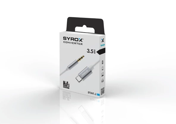 Syrox DT24T-J Type-C - 3.5mm AUX Dönüştürücü 1mt Ses Kablosu - Beyaz - Resim 2