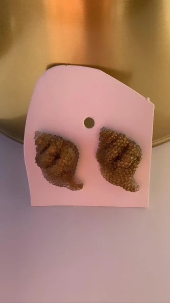 Gold Renk Ile Süslenmiş Deniz Kabuğu Istiridye Şekil Gümüş Aksesuarlı Epoksi Küpe El Yapımı - Resim 5