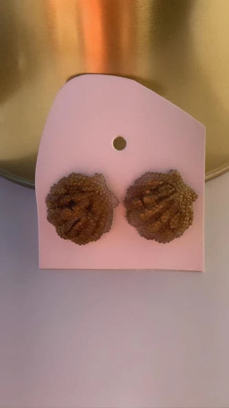 Gold Renk İle Süslenmiş Deniz Kabuğu Midye Şekil Gümüş Aksesuarlı Epoksi Küpe El Yapımı Hediyelik ürün görseli