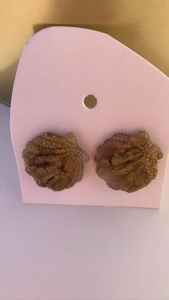 Gold Renk İle Süslenmiş Deniz Kabuğu Midye Şekil Gümüş Aksesuarlı Epoksi Küpe El Yapımı Hediyelik - Resim 7