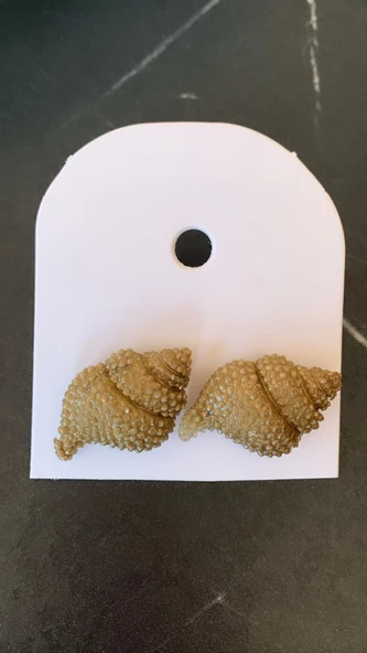 Gold Renk Ile Süslenmiş Deniz Kabuğu Istiridye Şekil Gümüş Aksesuarlı Epoksi Küpe El Yapımı - Resim 2