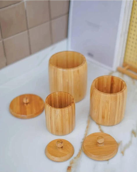 Kapris 3 Lü Bambu Kavanoz Şekerlik - 3