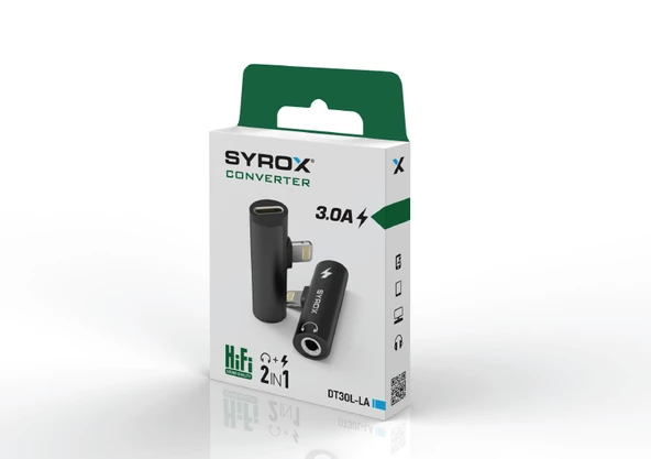 Syrox DT30L-LA Lightning - 1xLightning + 1x3.5mm AUX Midi Ses ve Şarj Ayırıcı Dönüştürücü - Siyah - 2