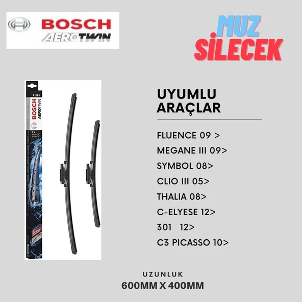 BOSCH AEROTWIN MUZ TIPI SILECEK TAKIMI FLUENCE 2010- /MEGANE3 2010-/CLIO3 2007-/C ELYESE/301 2013-