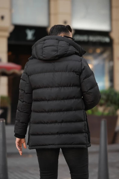 ERKEK KAPŞONLU TORBA CEPLİ KIŞLIK UZUN MONT - 3