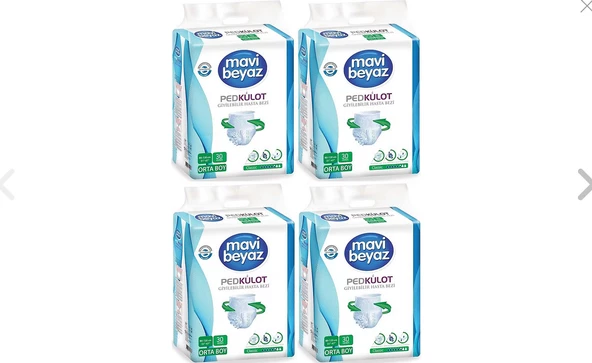 Mavi Beyaz Pedkülot Emici Külot Orta Boy M 30'lu 4 Adet Hasta Bezi 120 Adet (4Pkx30)