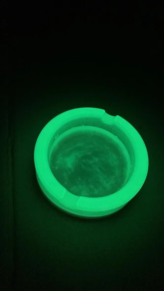 Sedefli Beyaz Renk Yuvarlak Yeşil Neon Renkli Fosforlu Epoksi Küllük El Yapımı Hediyelik - 8