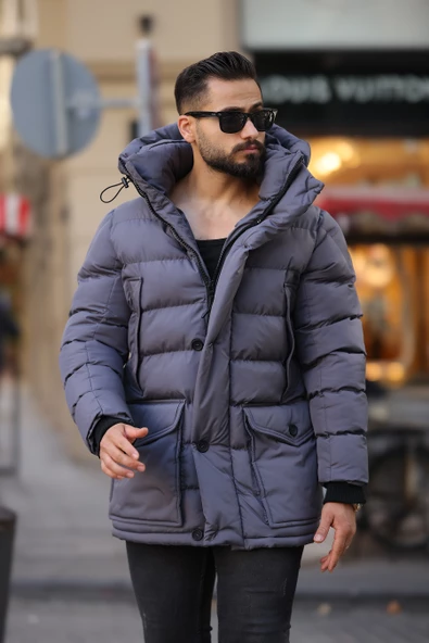 ERKEK KAPŞONLU TORBA CEPLİ KIŞLIK UZUN MONT - 7