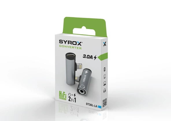 Syrox DT30L-LA Lightning - 1xLightning + 1x3.5mm AUX Midi Ses ve Şarj Ayırıcı Dönüştürücü - Gri - Resim 2