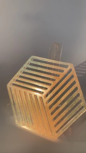 Turuncu Renkli Simli Süslemeli Bardak Altlığı Geometrik Desen El Yapımı Epoksi Hediyelik - 8