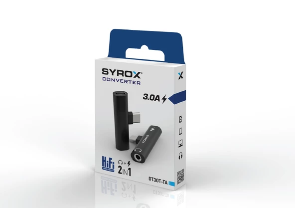Syrox DT30T-TA Type-C - 1xType-C + 1x3.5mm AUX Maxi Ses ve Şarj Ayırıcı Dönüştürücü - Siyah - 2
