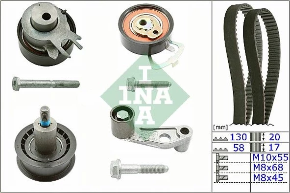 INA 530008910 Triger Seti (Vw Golf 03-06 Polo 00-14 Seat Ibiza 99-15 Leon 02-06 Skoda Fabia 00-08) Azv-Bcb-Ahw-Aua-Bky-Bby-Bbz-Bxw-Cggb (WA576573)