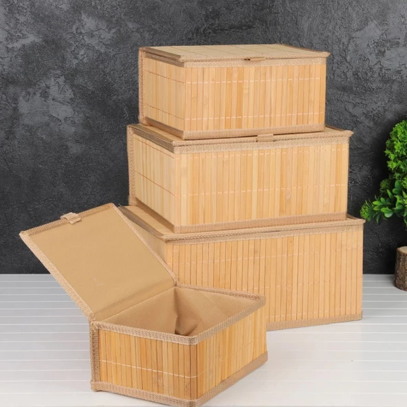 4'lü Bambu Sepet Çok Amaçlı Saklama Kutusu Seti Düzenleyici Organizer - 3