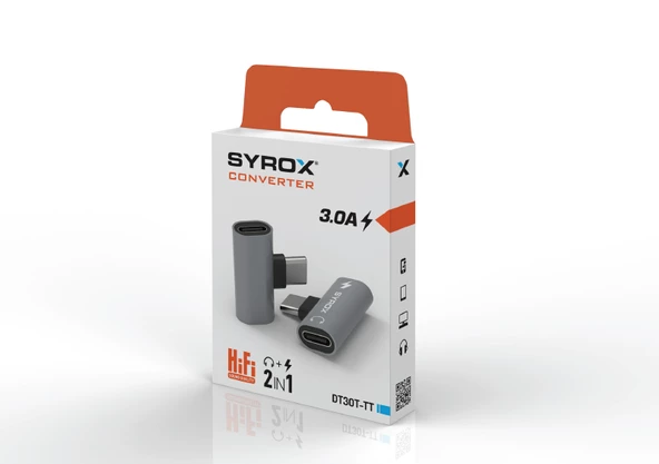 Syrox DT30T-TT Type-C - 2xType-C Mini Ses ve Şarj Ayırıcı Dönüştürücü - Gri - Resim 2