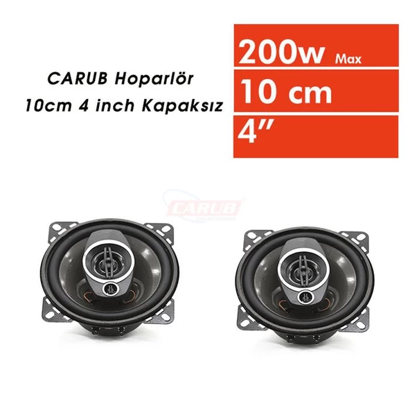 Carub Yuvarlak Oto Hoparlör 3 Yollu Tweeterli 10cm 4" 200W