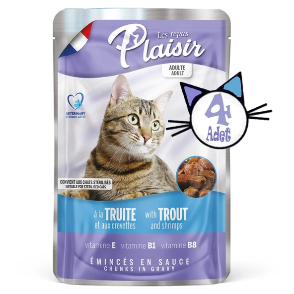 Plaisir 100Gr Pouch Trout and Shrimps Alabalık Karides Etli 4Adet Kedi Maması - 2