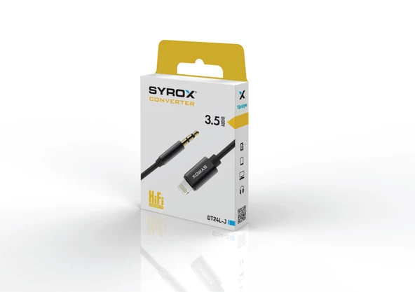 Syrox DT24L-J Lightning - 3.5mm AUX 1mt Dönüştürücü Ses Kablosu - Siyah - 2