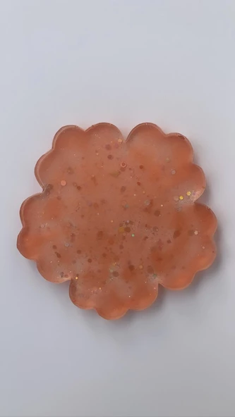 Turuncu Renkli Gümüş Glitter Süslemeli Bardak Altlığı Çiçek Desen El Yapımı Epoksi Hediyelik - 4