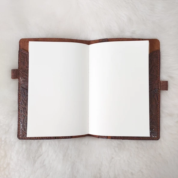 Kahverengi Etnik Deri A5 Defter Kılıfı - 3