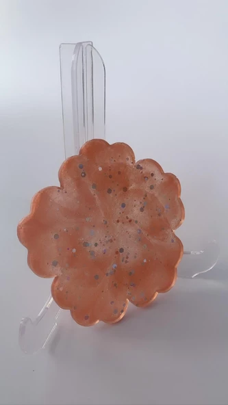 Turuncu Renkli Gümüş Glitter Süslemeli Bardak Altlığı Çiçek Desen El Yapımı Epoksi Hediyelik - 3
