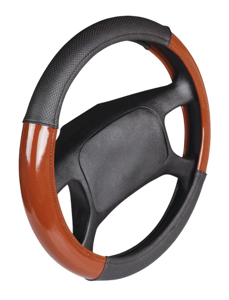 Deri Direksiyon Kılıfı Geçme 4 Parça Siyah Kahverengi F-87