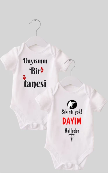 01 Dayı Set 2 'li Organik %100 Pamuk  Baskılı Bebek Body Zıbın ZBN210