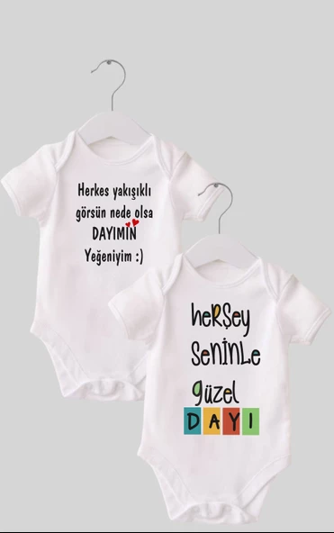 6 Dayı Set 2 'li Organik %100 Pamuk  Baskılı Bebek Body Zıbın ZBN210