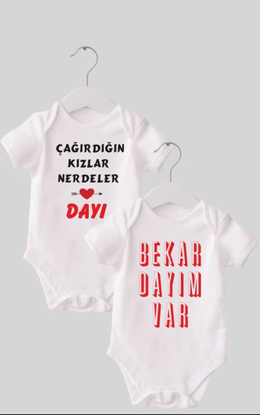 23 Dayı Set 2 'li Organik %100 Pamuk Baskılı Bebek Body Zıbın ZBN210