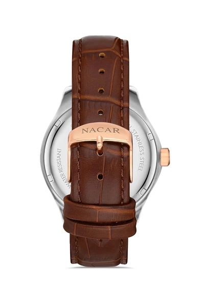 Nacar Kahverengi Safir Cam Deri Kordun Erkek Kol Saati NC31-291761-ESL2 - Resim 3