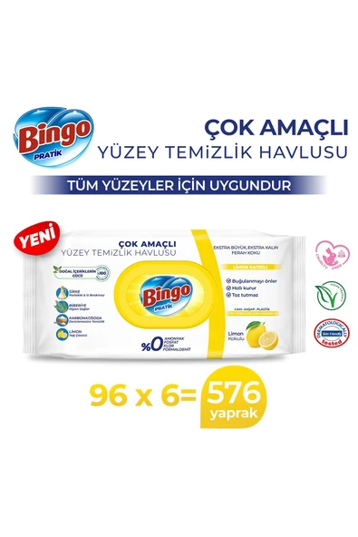 Pratik Yüzey Temizlik Havlusu Limon 96x6 (576 YAPRAK)