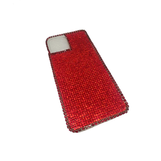 iPhone 12 Uyumlu Kristal Taşlı Şeffaf Telefon Kılıfı Kırmızı