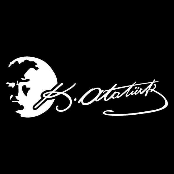 K.Atatürk Silüetli İmzalı Oto Sticker Beyaz 20x7cm