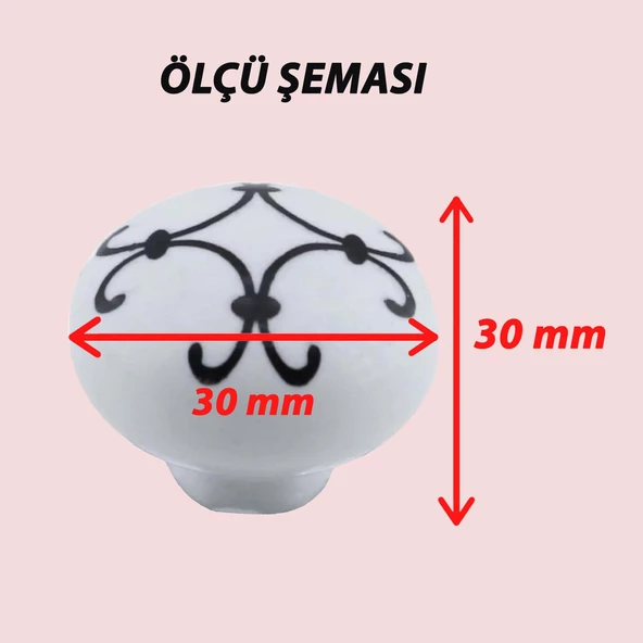 8 Adet Defne Siyah Çizgili Beyaz Polimer Düğme Kulp Mantar Mobilya Mutfak Dolabı Çekmece Kulbu Kulpları - Resim 2