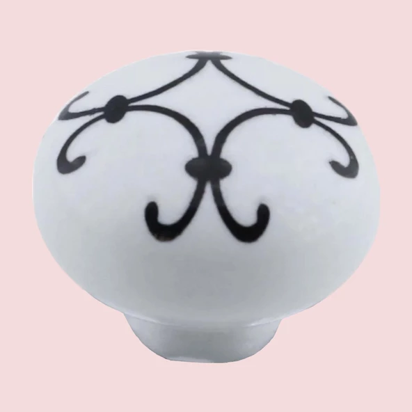 8 Adet Defne Siyah Çizgili Beyaz Polimer Düğme Kulp Mantar Mobilya Mutfak Dolabı Çekmece Kulbu Kulpları - Resim 5