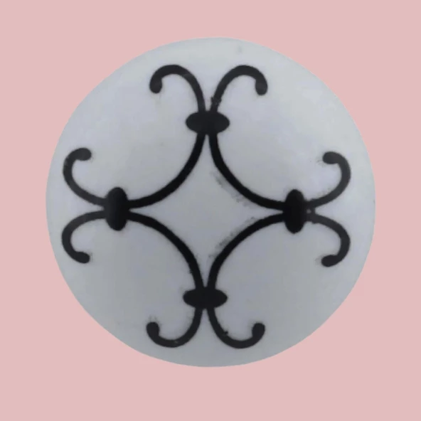 Defne Siyah Çizgili Beyaz Polimer Düğme Kulp Mantar Mobilya Mutfak Dolabı Çekmece Kulbu Kulpları - Resim 6