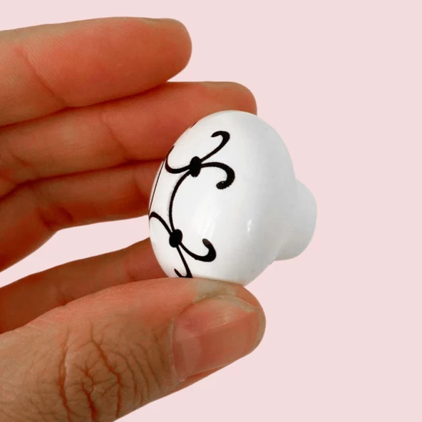 Defne Siyah Çizgili Beyaz Polimer Düğme Kulp Mantar Mobilya Mutfak Dolabı Çekmece Kulbu Kulpları - Resim 3