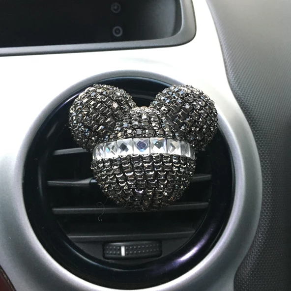 Kristal Taşlı Panda Havalandırma Klips Oto Kokusu Siyah