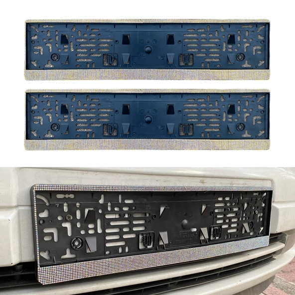 Kristal Taşlı Eco Plakalık Plaka Altlığı Gökkuşağı 2'li