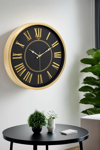 GOLD ÇERÇEVE ROMA RAKAM DUVAR SAATİ 50CM