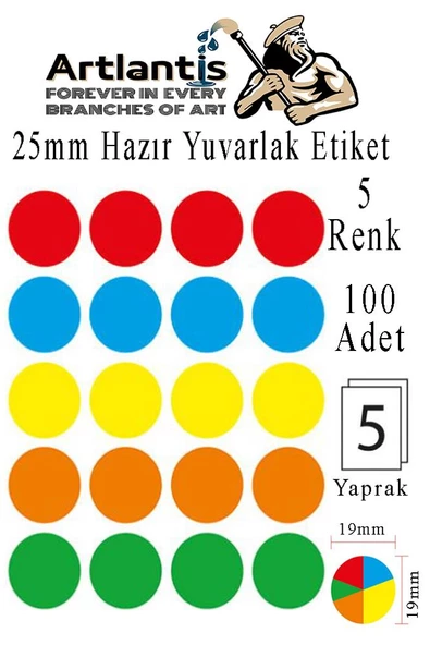 25 mm Renkli Hazır Yuvarlak Etiket 100 lü 1 Paket Mix Color Ofis Etiketleri Kendinden Yapışkanlı Nokta Etiket