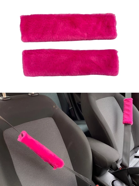 Peluş Seyahat Emniyet Kemer Pedi Kılıfı 2'li Fuşya Pembe