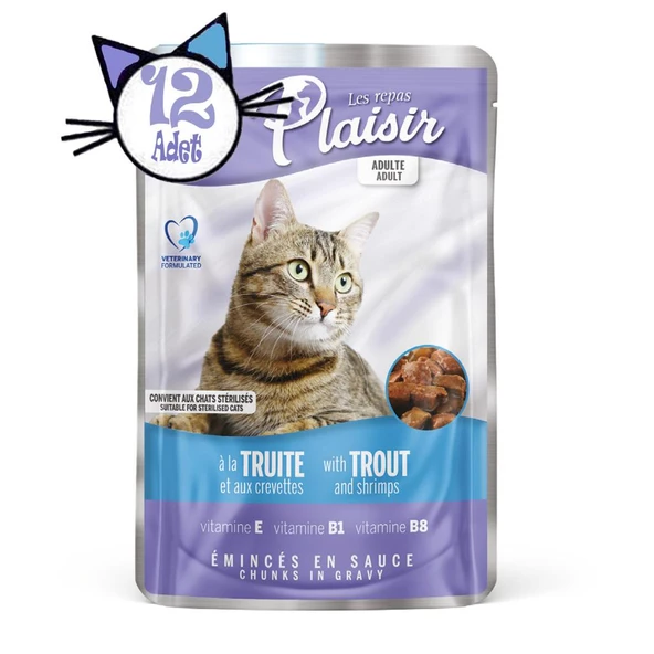 Plaisir 100Gr Pouch Trout and Shrimps Alabalık Karides Etli 12Adet Kedi Maması - 8