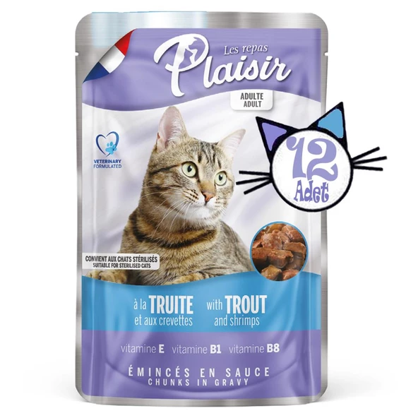 Plaisir 100Gr Pouch Trout and Shrimps Alabalık Karides Etli 12Adet Kedi Maması - 2