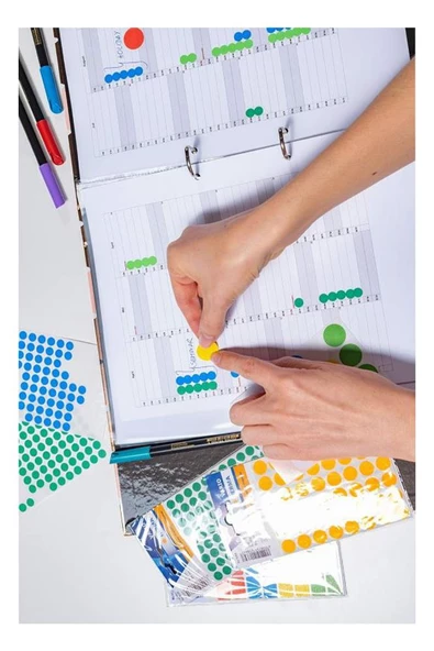 25 mm Renkli Hazır Yuvarlak Etiket 100 lü 1 Paket Mix Color Ofis Etiketleri Kendinden Yapışkanlı Nokta Etiket - 5