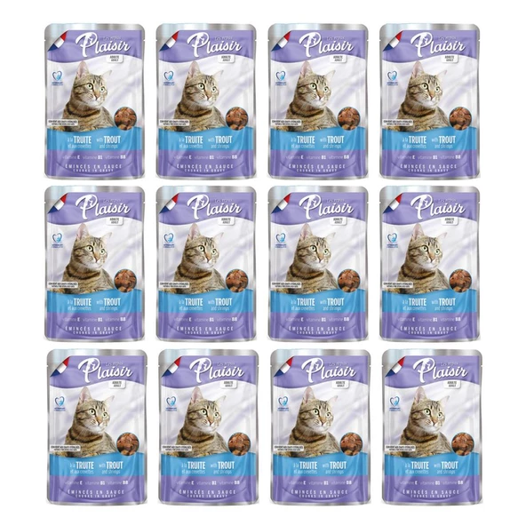 Plaisir 100Gr Pouch Trout and Shrimps Alabalık Karides Etli 12Adet Kedi Maması